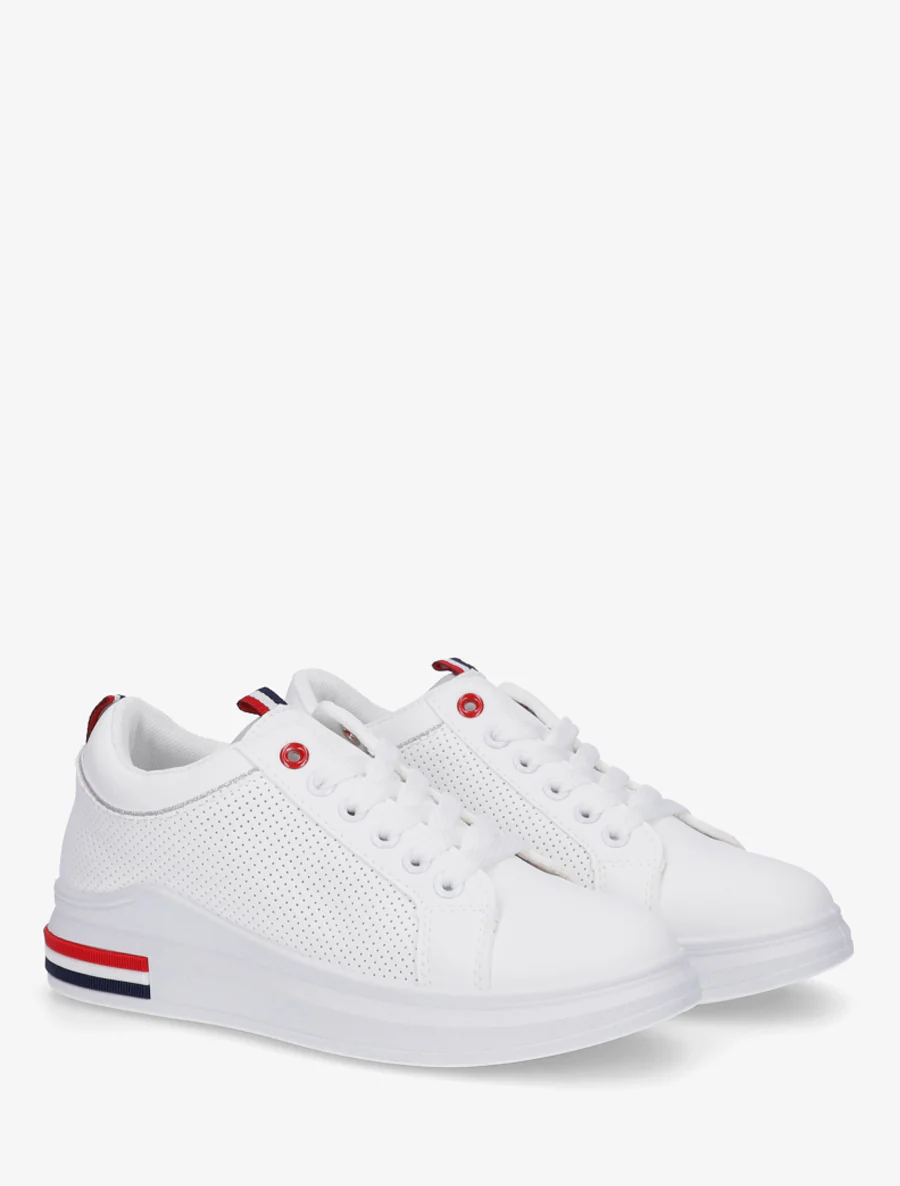 Sneakers piquetés en simili - Blanc - Image 4