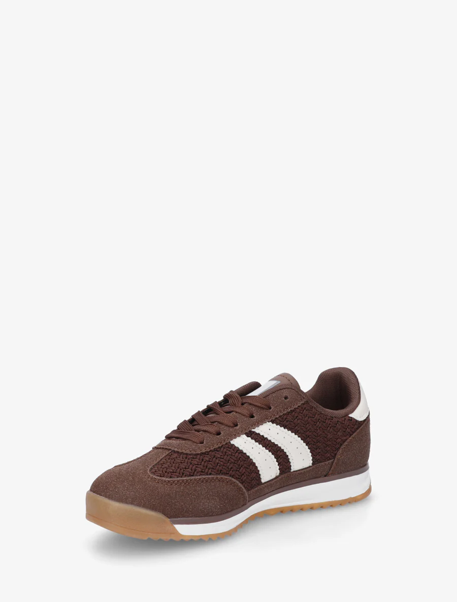 Sneakers plates à bandes et contrefort contrastantes - Marron - Image 3