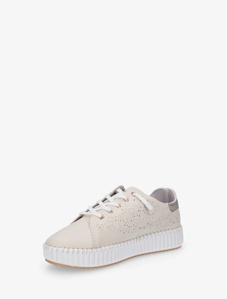 Sneakers souples à motifs ajourés - Beige - Image 3