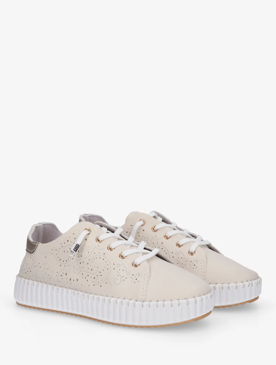 Sneakers souples à motifs ajourés - Beige - Image 4