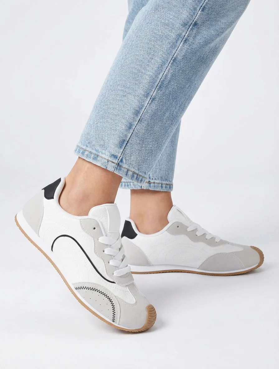 Sneakers texturés effet nubuck - Blanc - Image 5