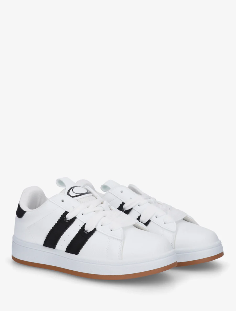Sneakers unies à bandes contrastantes - Blanc - Image 4