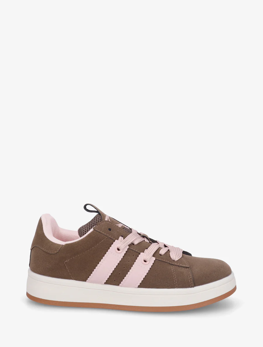 Sneakers unies à bandes contrastantes - Marron