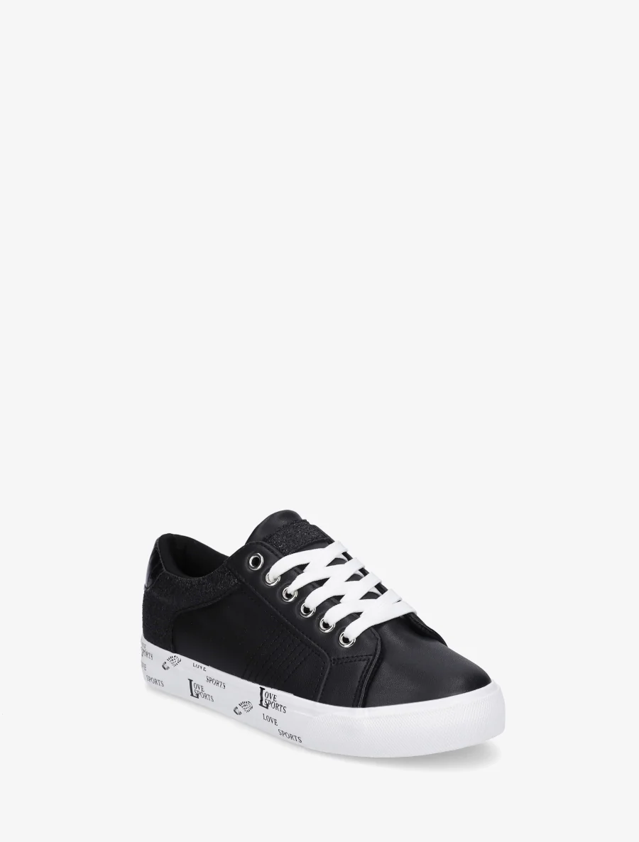 Sneakers unies à semelle floqué - Noir - Image 2