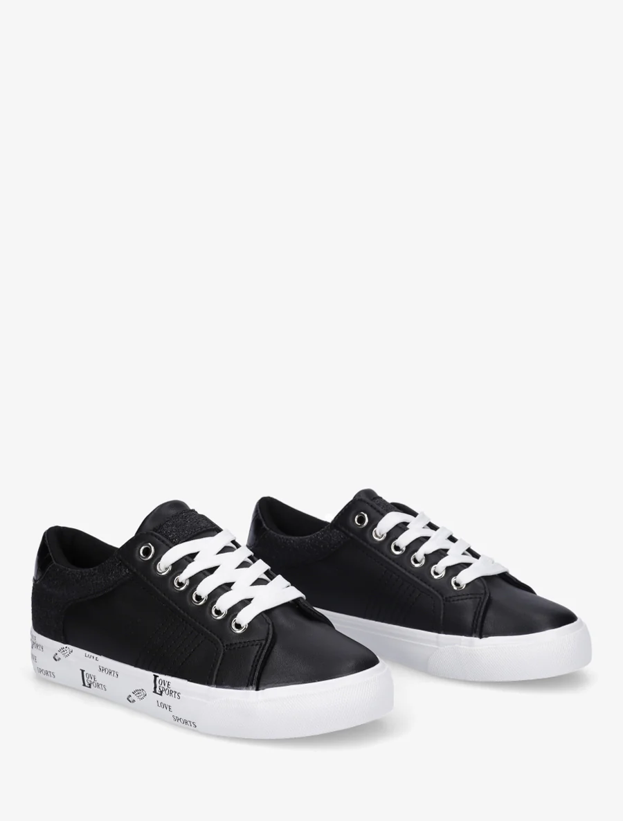 Sneakers unies à semelle floqué - Noir - Image 4
