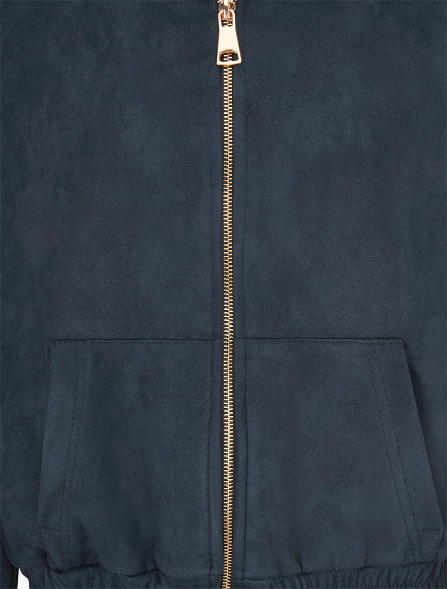 Sweat en suédine à bords zippés - Marine - Image 3