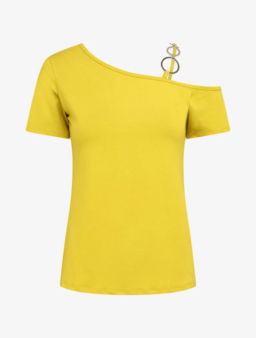 T-shirt à col rond à anneaux - Jaune