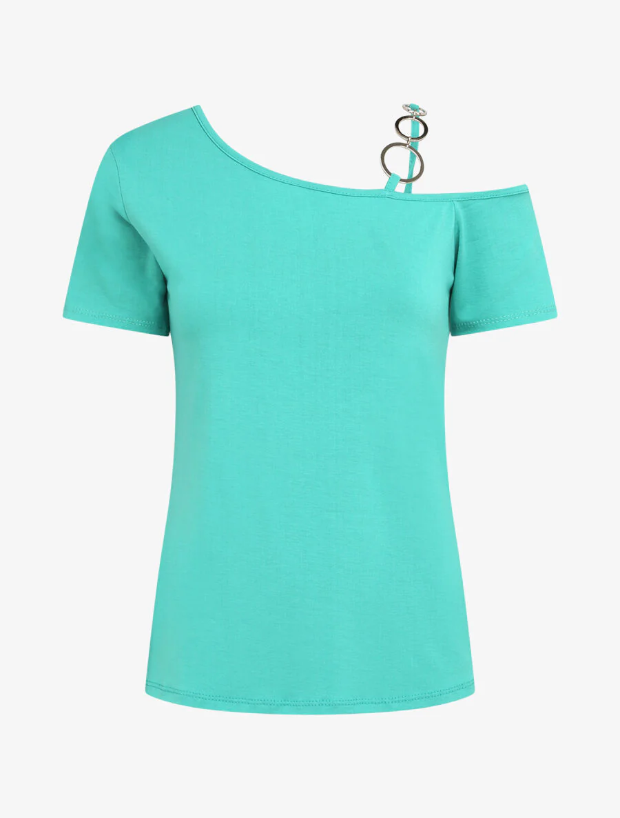 T-shirt à col rond à anneaux - Turquoise