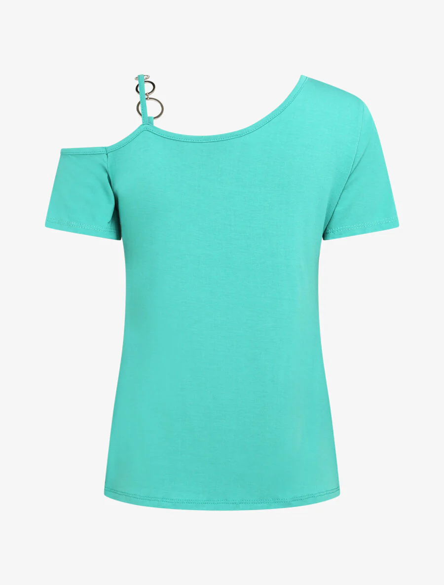 T-shirt à col rond à anneaux - Turquoise - Image 2