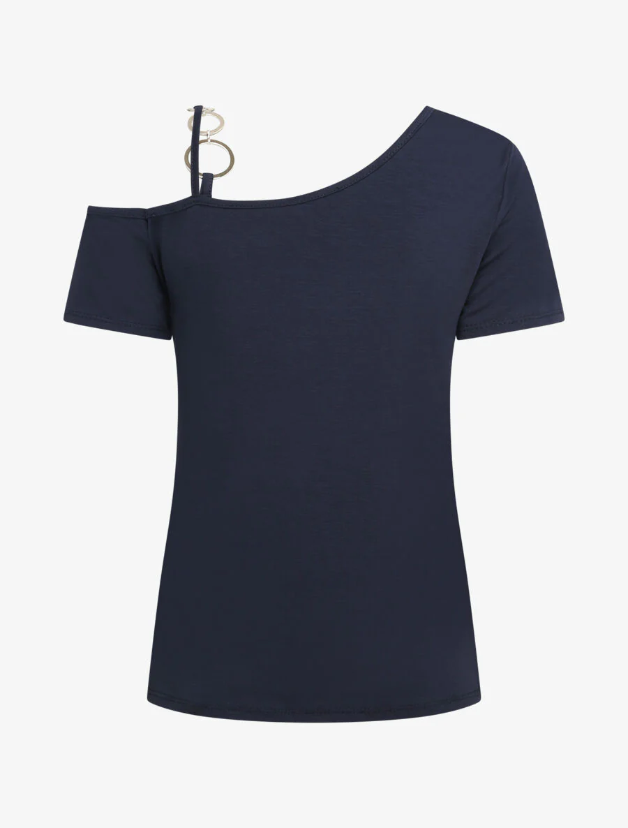 T-shirt à col rond à anneaux - Marine - Image 2