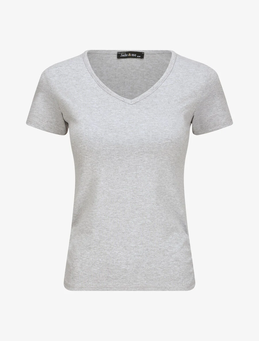T-shirt à col V - Gris