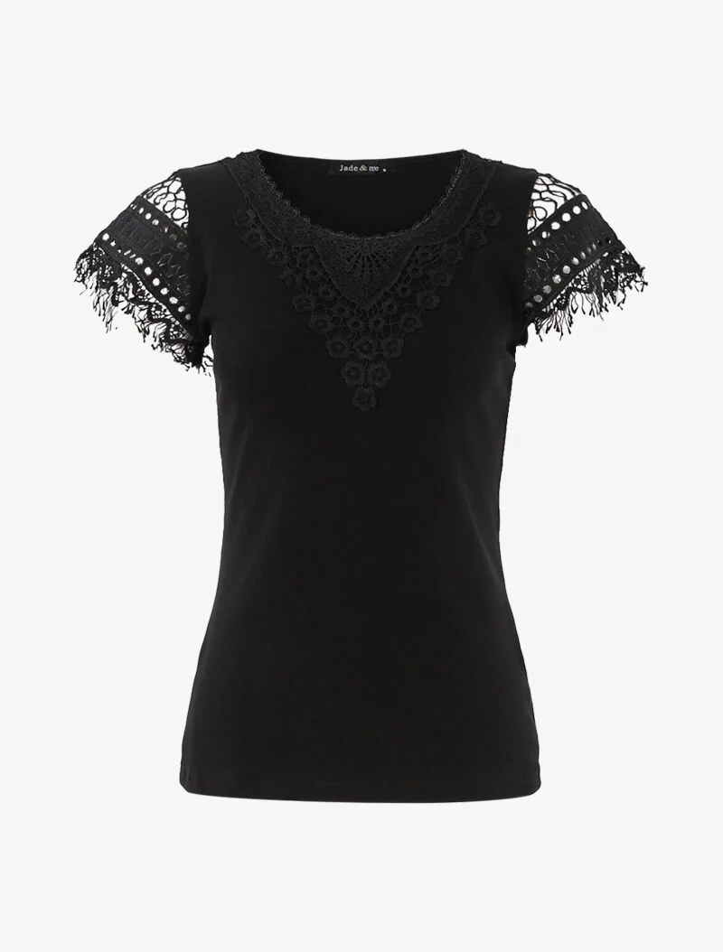 T-shirt à empiècement crochet - noir