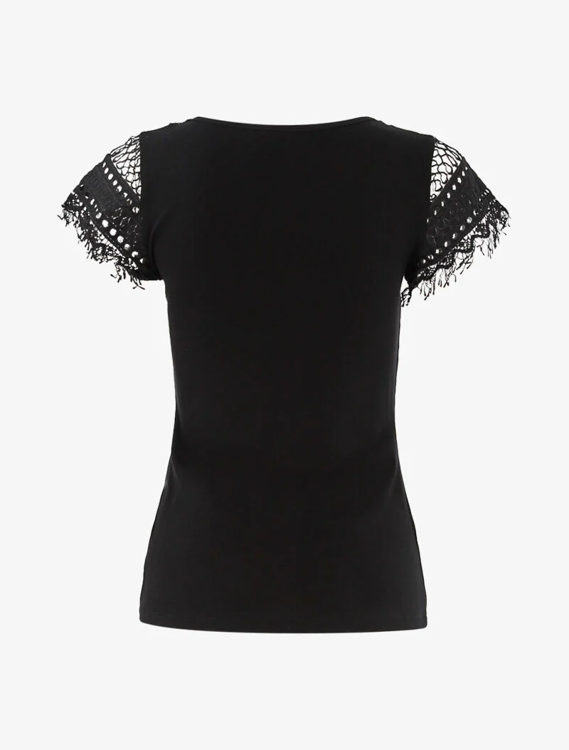 T-shirt à empiècement crochet - noir - Image 2