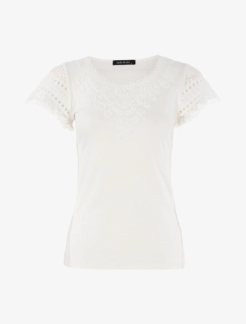 T-shirt à empiècement crochet - écru - ecru