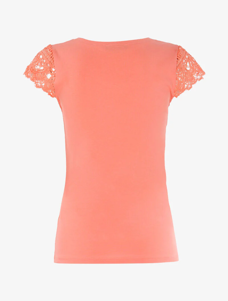 T-shirt à mancherons en crochet - corail - Image 2