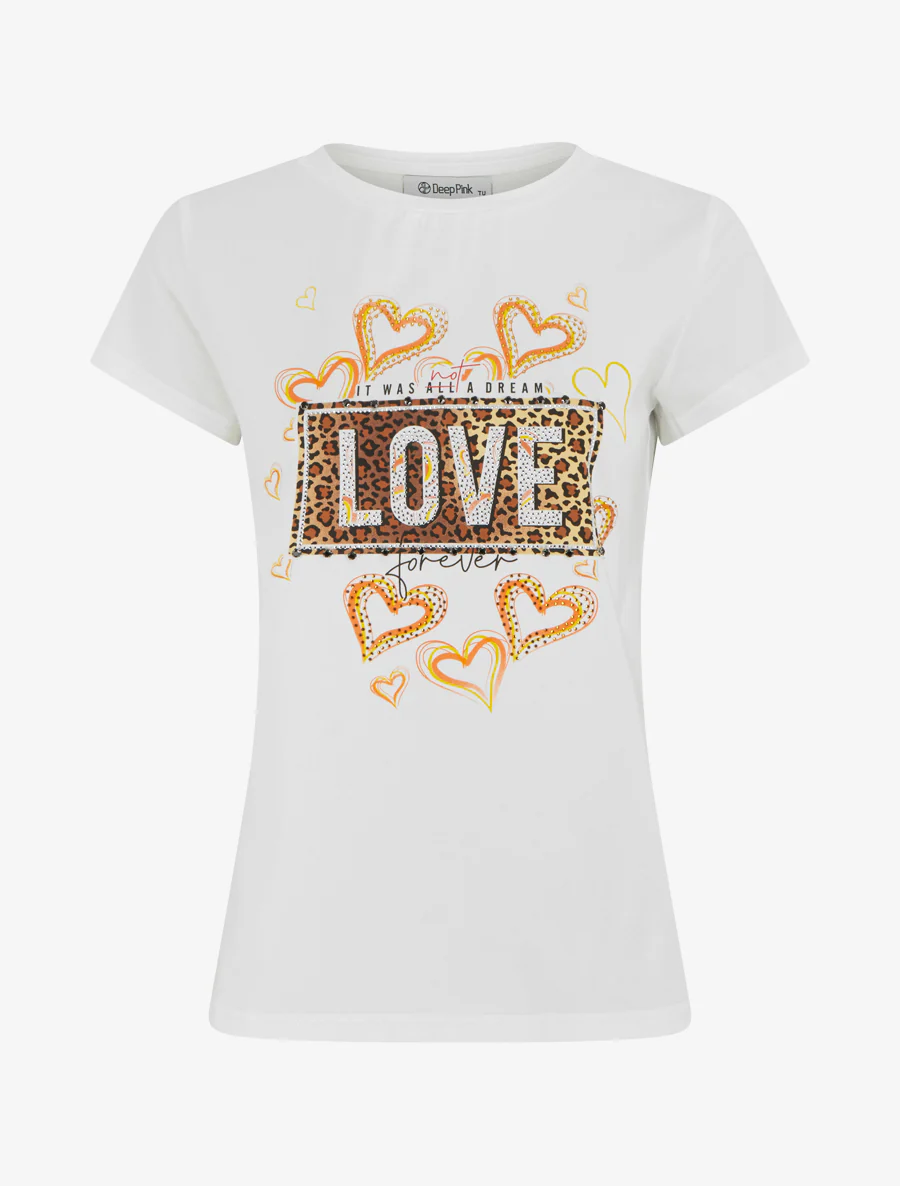 T-shirt à message et motif fleurs strassés - Blanc