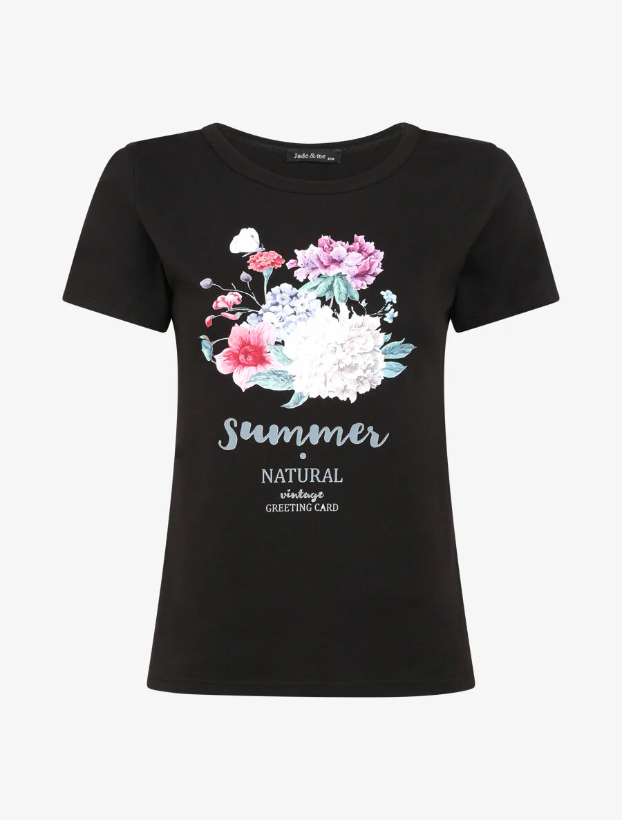 T-shirt à motif bouquet de fleurs - Noir
