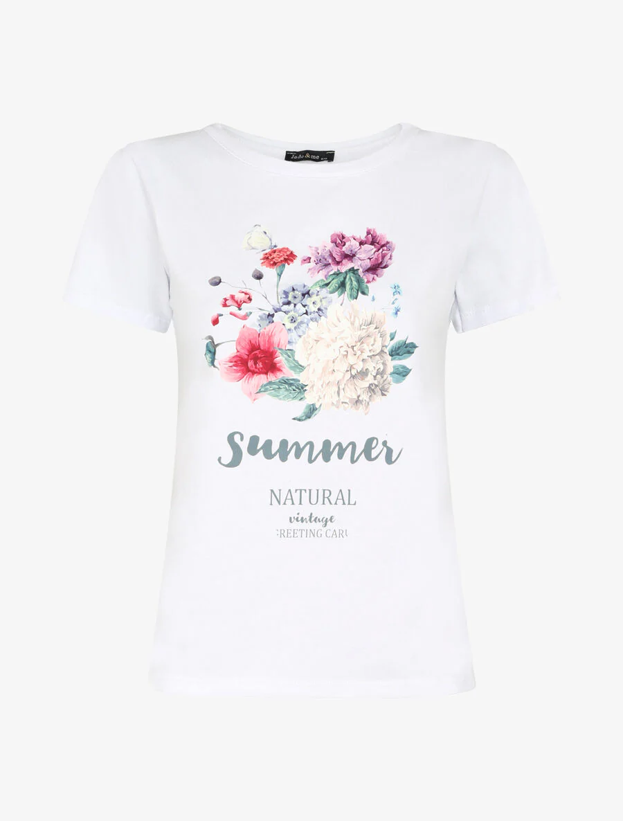 T-shirt à motif bouquet de fleurs - Blanc