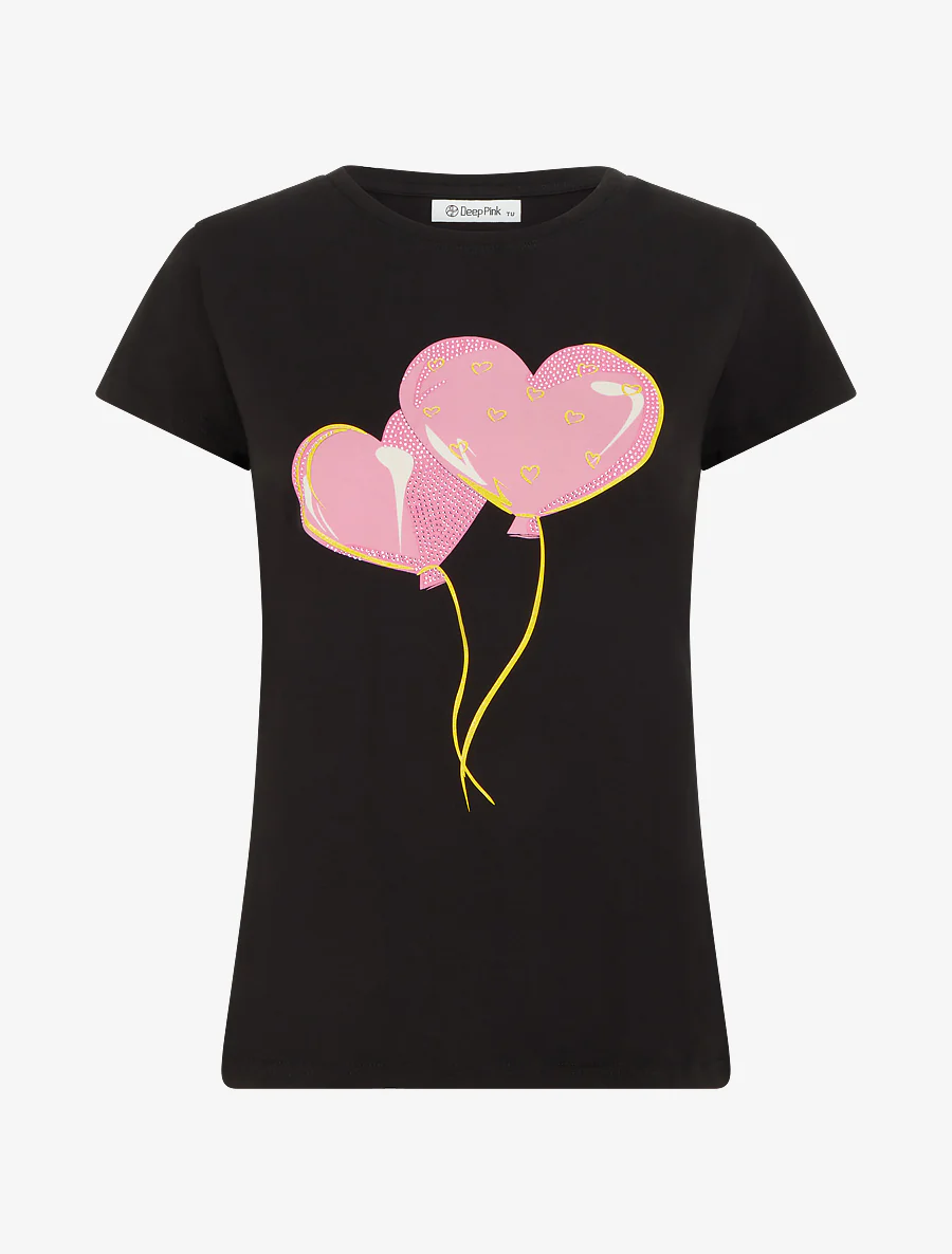 T-shirt à motif coeurs - Noir