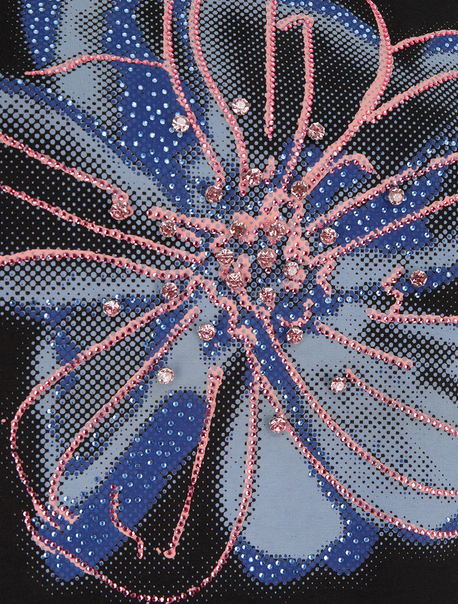 T-shirt à motif fleur et strass - Noir - Image 3