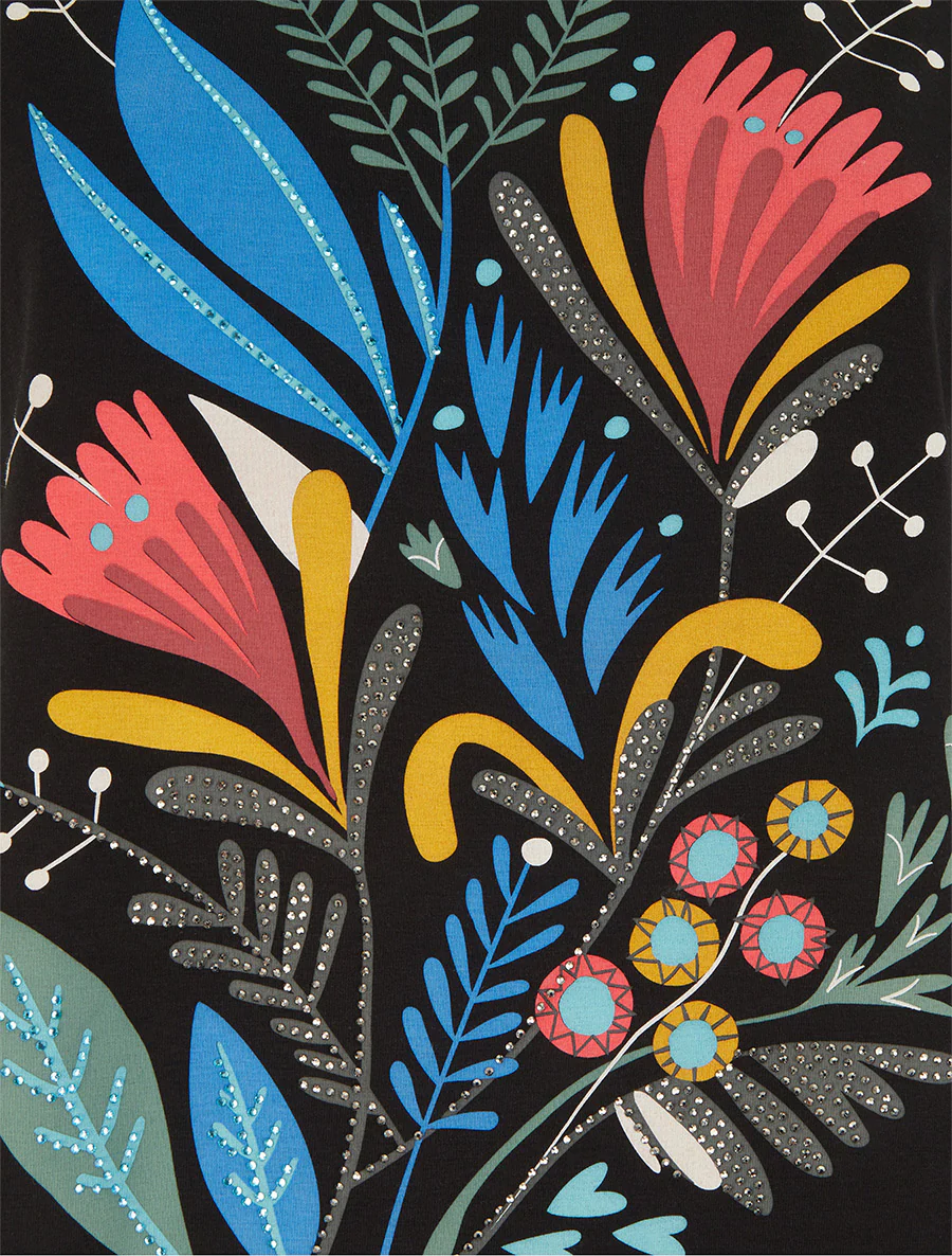 T-shirt à motif floral et strass - Noir - Image 3