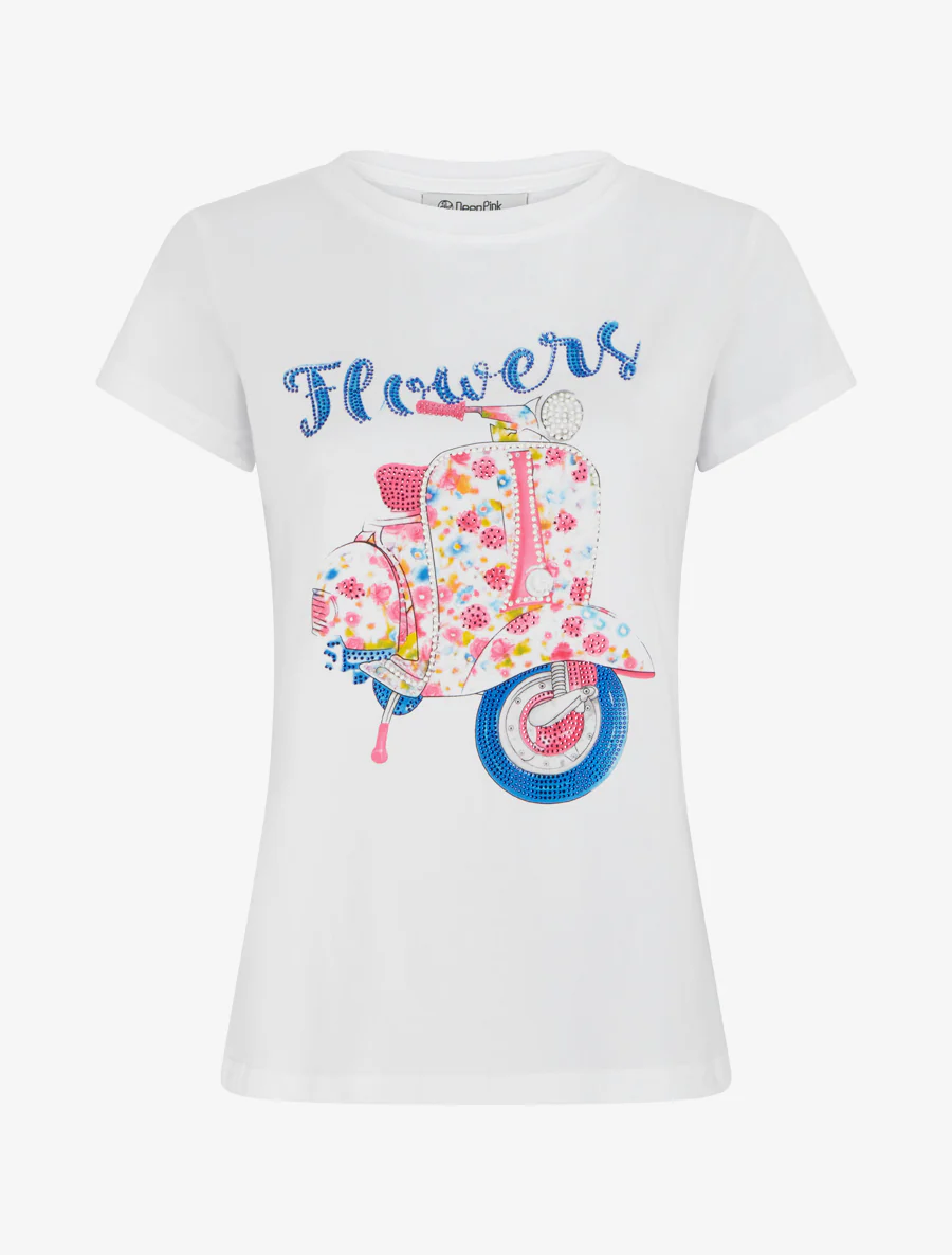 T-shirt à motif scooter strassé - Blanc