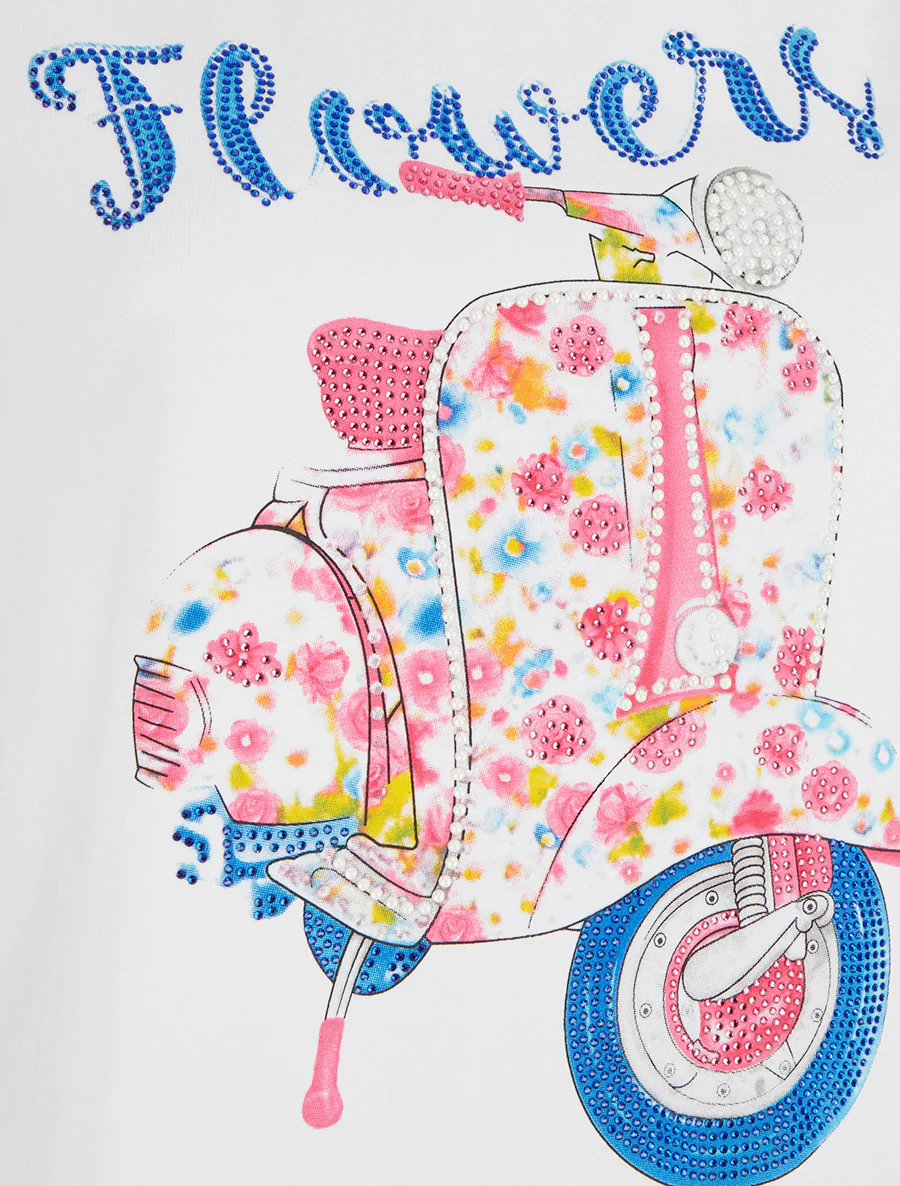T-shirt à motif scooter strassé - Blanc - Image 3
