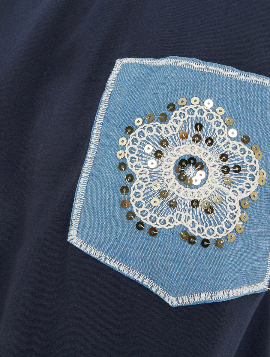 T-shirt à nouer à poche fantaisie - Marine - Image 3