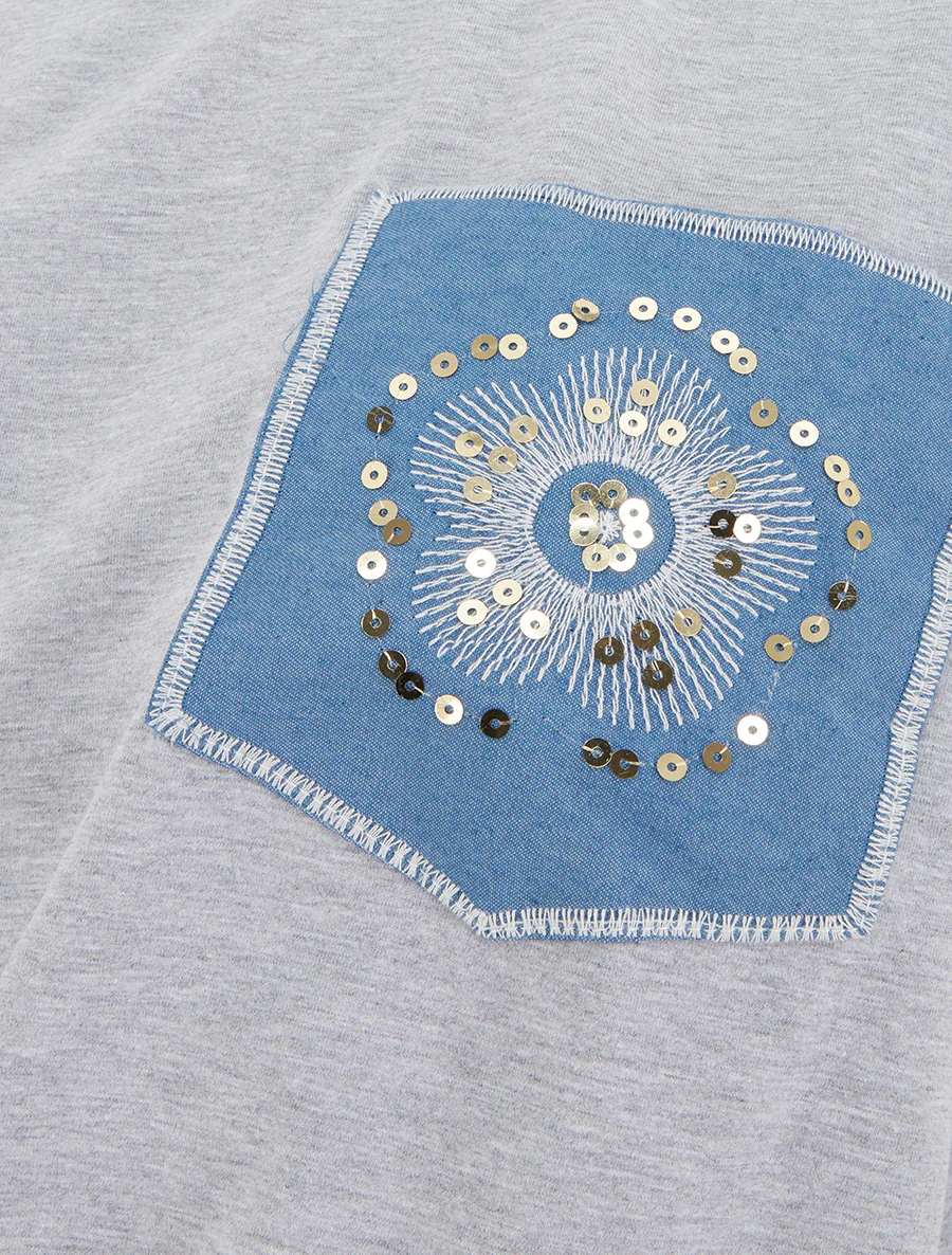T-shirt à nouer à poche fantaisie - Gris - Image 3