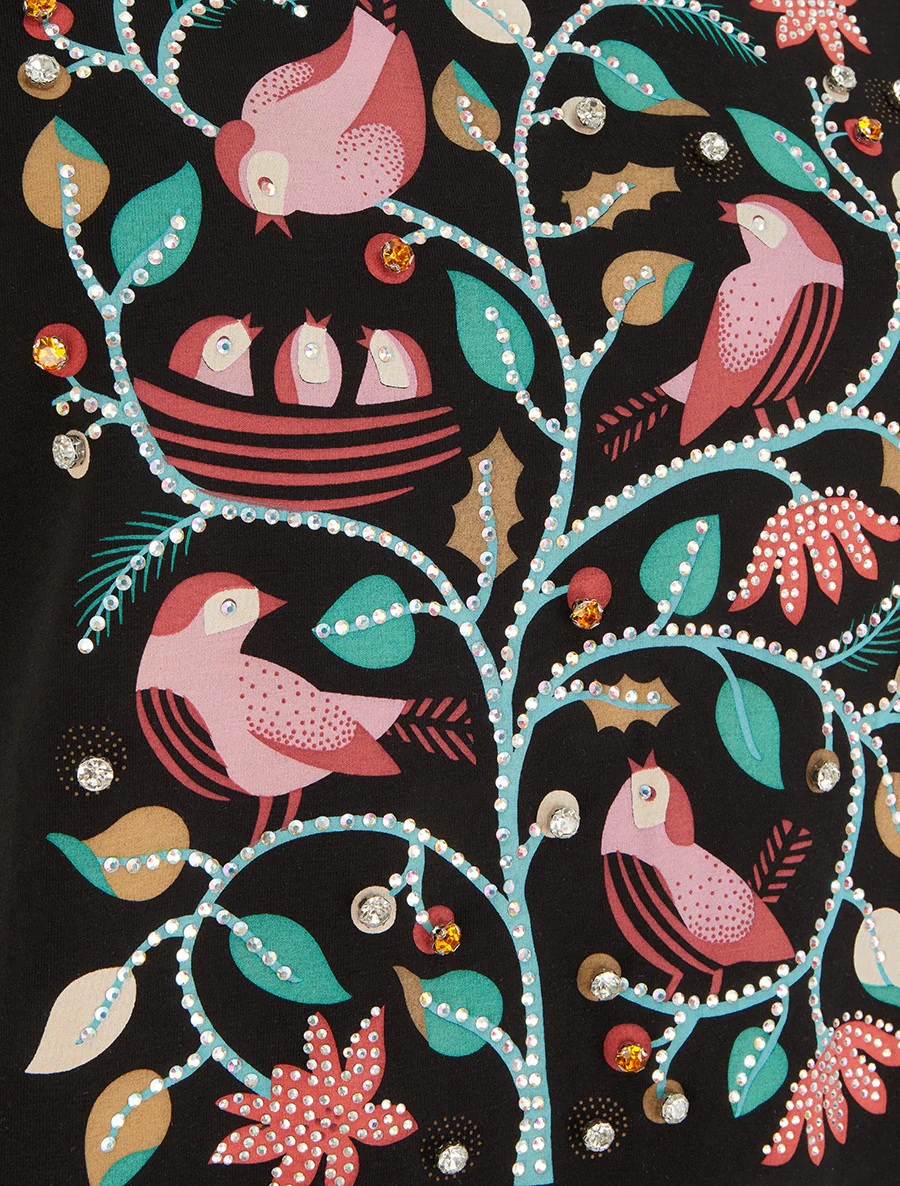 T-shirt à strass et flocage oiseaux - Noir - Image 3