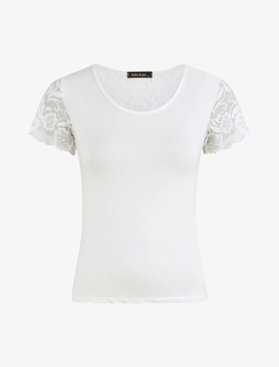 T-shirt ajusté à épaules en dentelle - Blanc