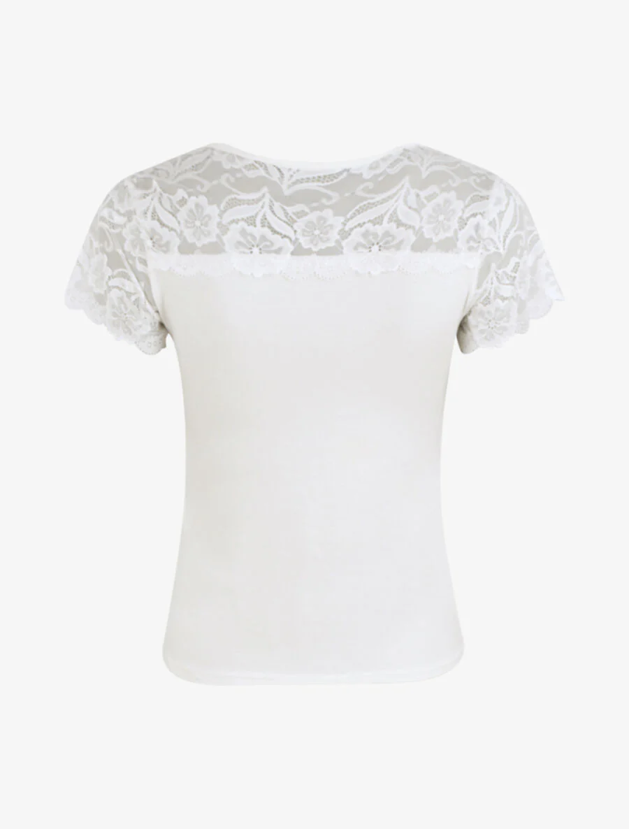 T-shirt ajusté à épaules en dentelle - Blanc - Image 2