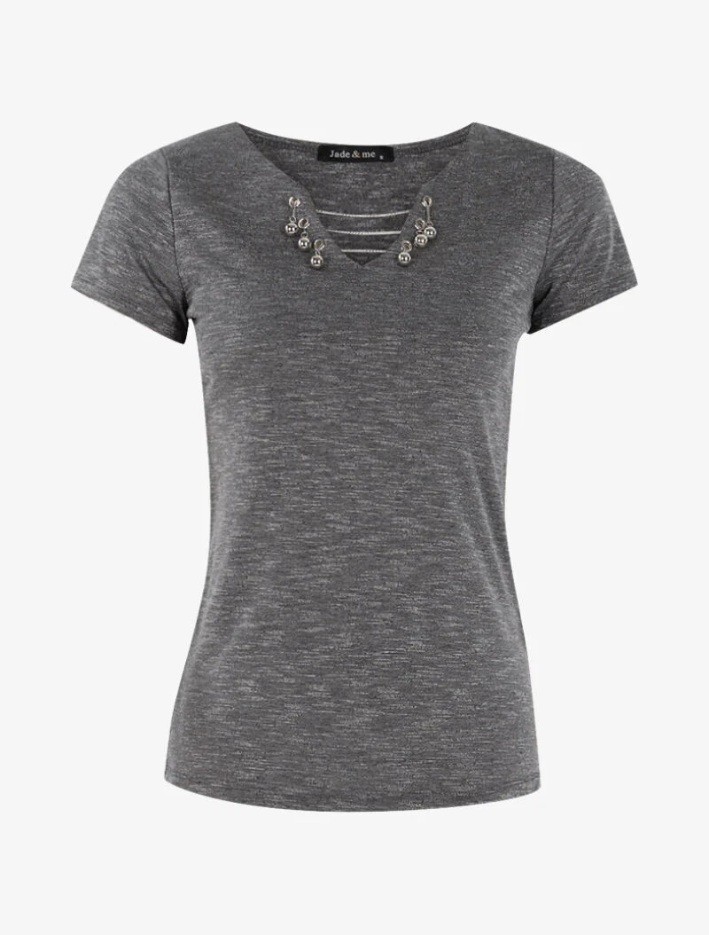 T-shirt chiné à détails chaînettes - gris foncé