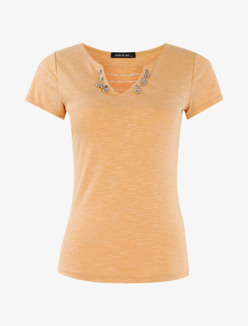 T-shirt chiné à détails chaînettes - orange pâle - orange