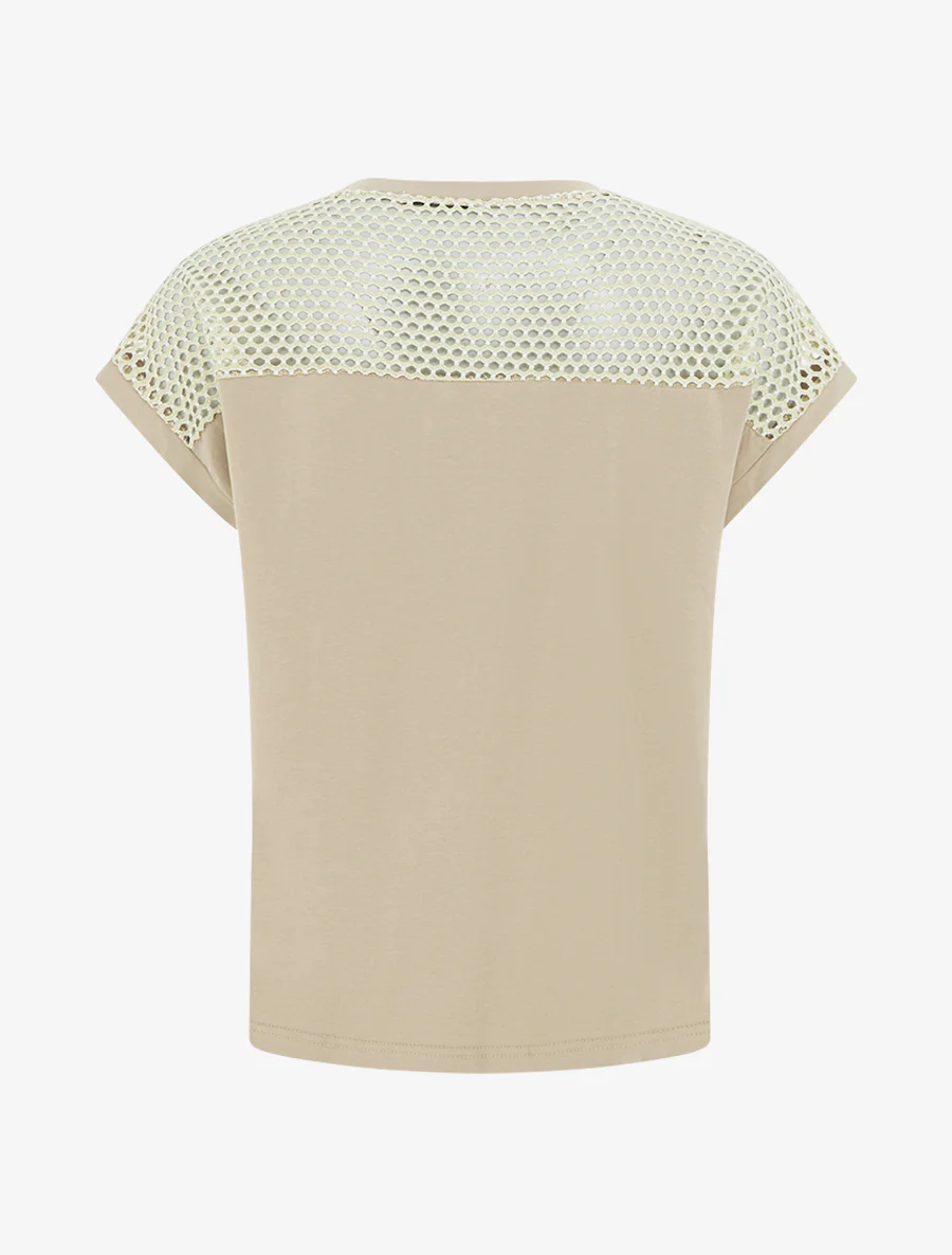 T-shirt fantaisie à épaules ajourées - Beige - Image 2