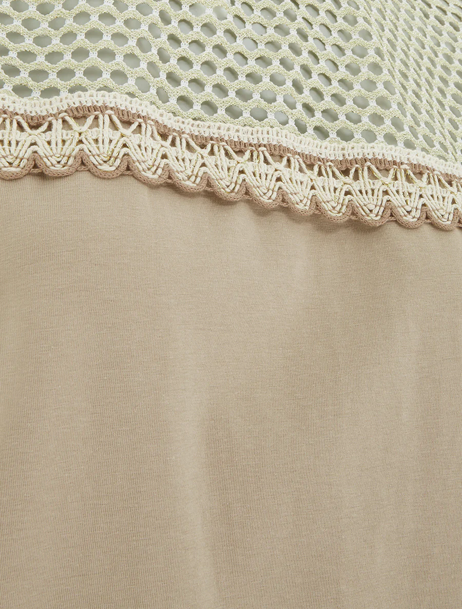 T-shirt fantaisie à épaules ajourées - Beige - Image 3