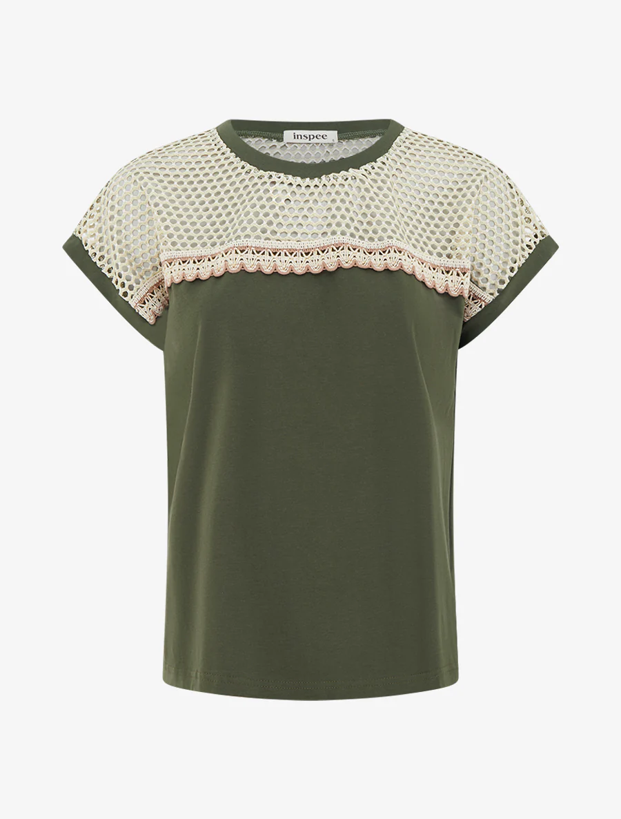 T-shirt fantaisie à épaules ajourées - Kaki