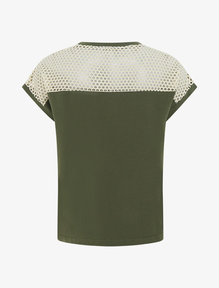 T-shirt fantaisie à épaules ajourées - Kaki - Image 2