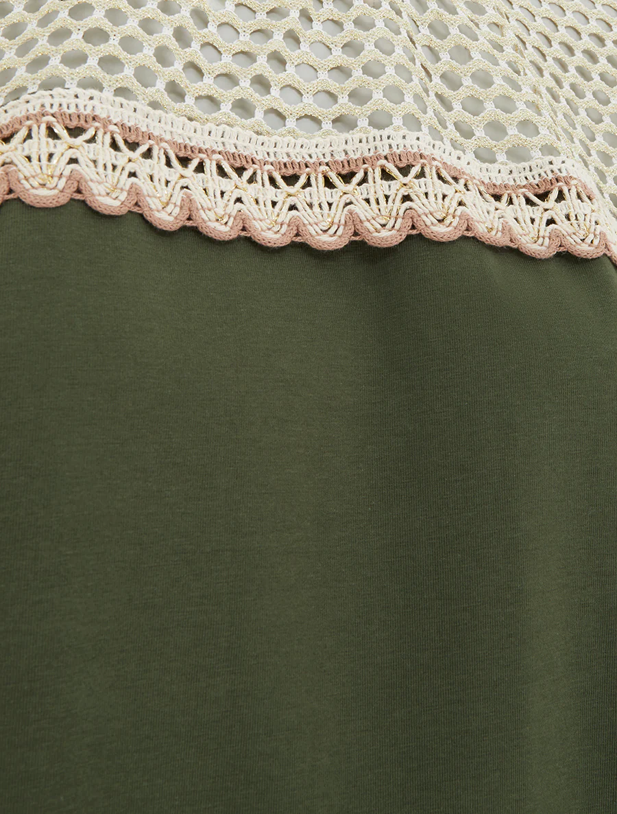 T-shirt fantaisie à épaules ajourées - Kaki - Image 3
