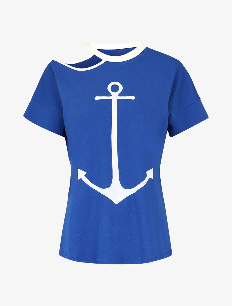 T-shirt floqué et encolure à découpe - bleu roi