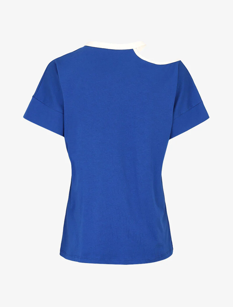 T-shirt floqué et encolure à découpe - bleu roi - Image 2