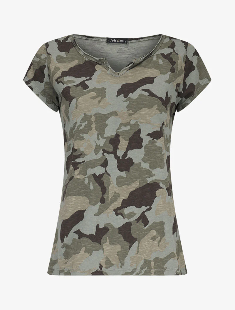 T-shirt imprimé aspect coton flammé - Kaki