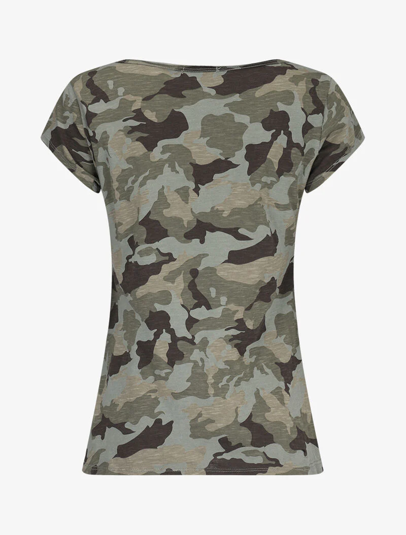 T-shirt imprimé aspect coton flammé - Kaki - Image 2