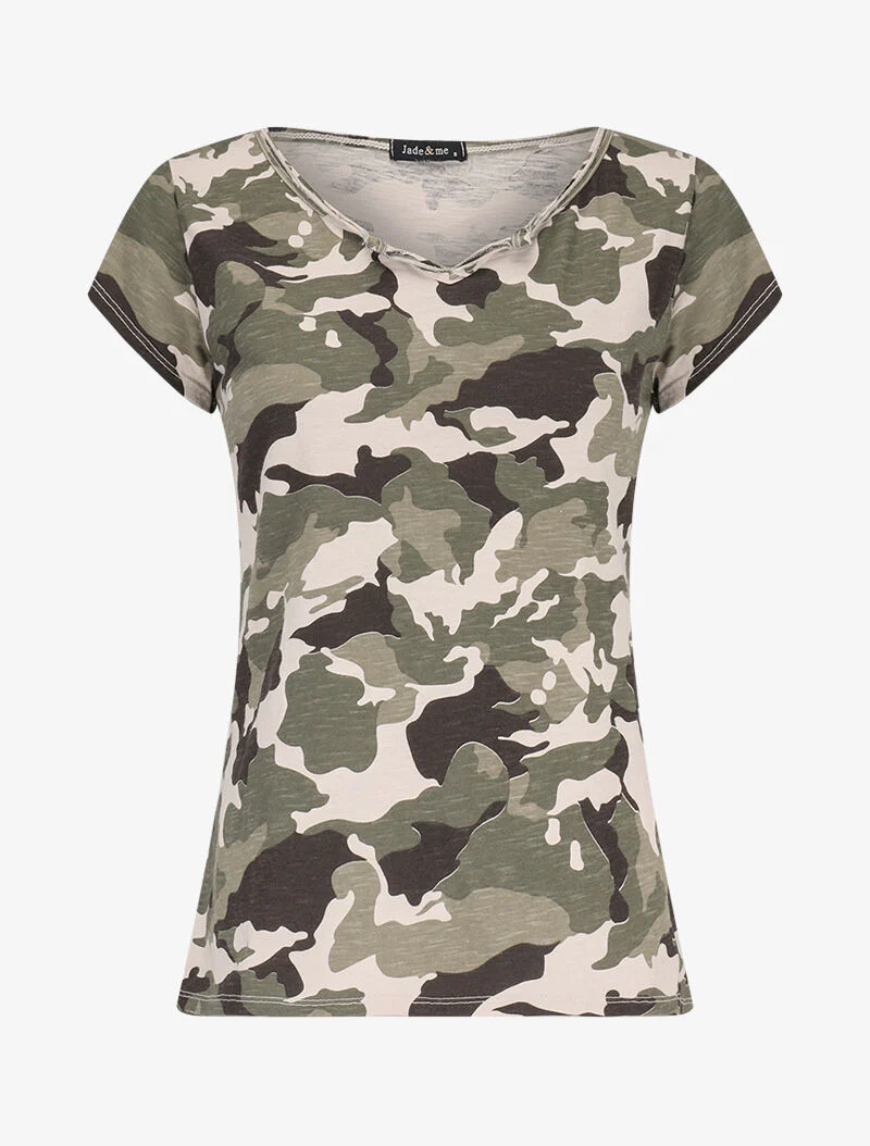T-shirt imprimé aspect coton flammé - Beige