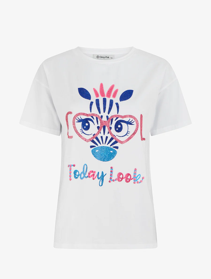 T-shirt imprimé girafe strassé - Blanc