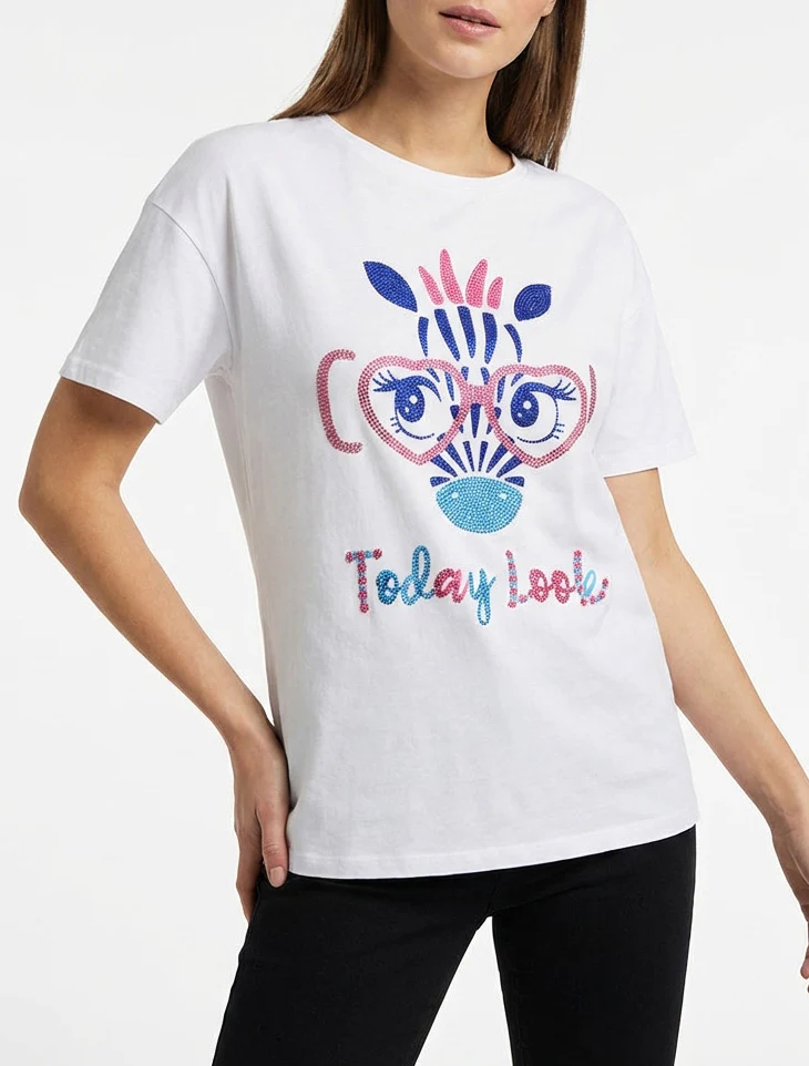 T-shirt imprimé girafe strassé - Blanc - Image 4