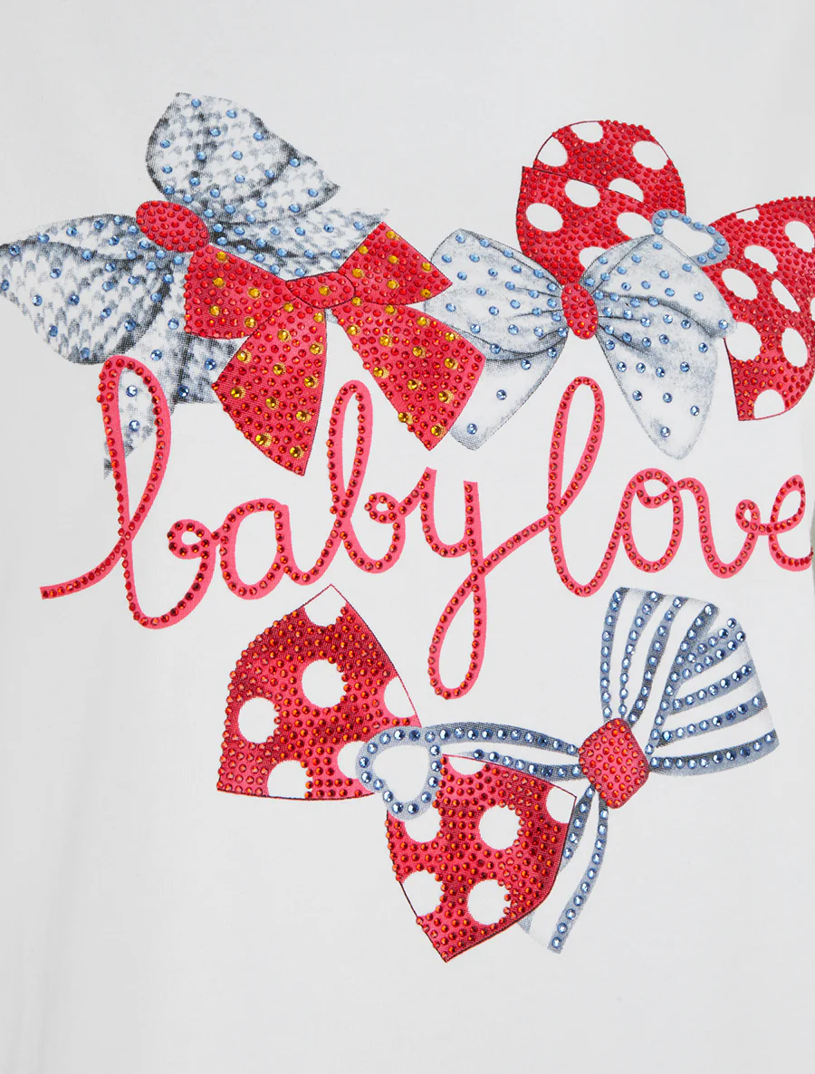 T-shirt imprimé noeuds strassés - Blanc - Image 3