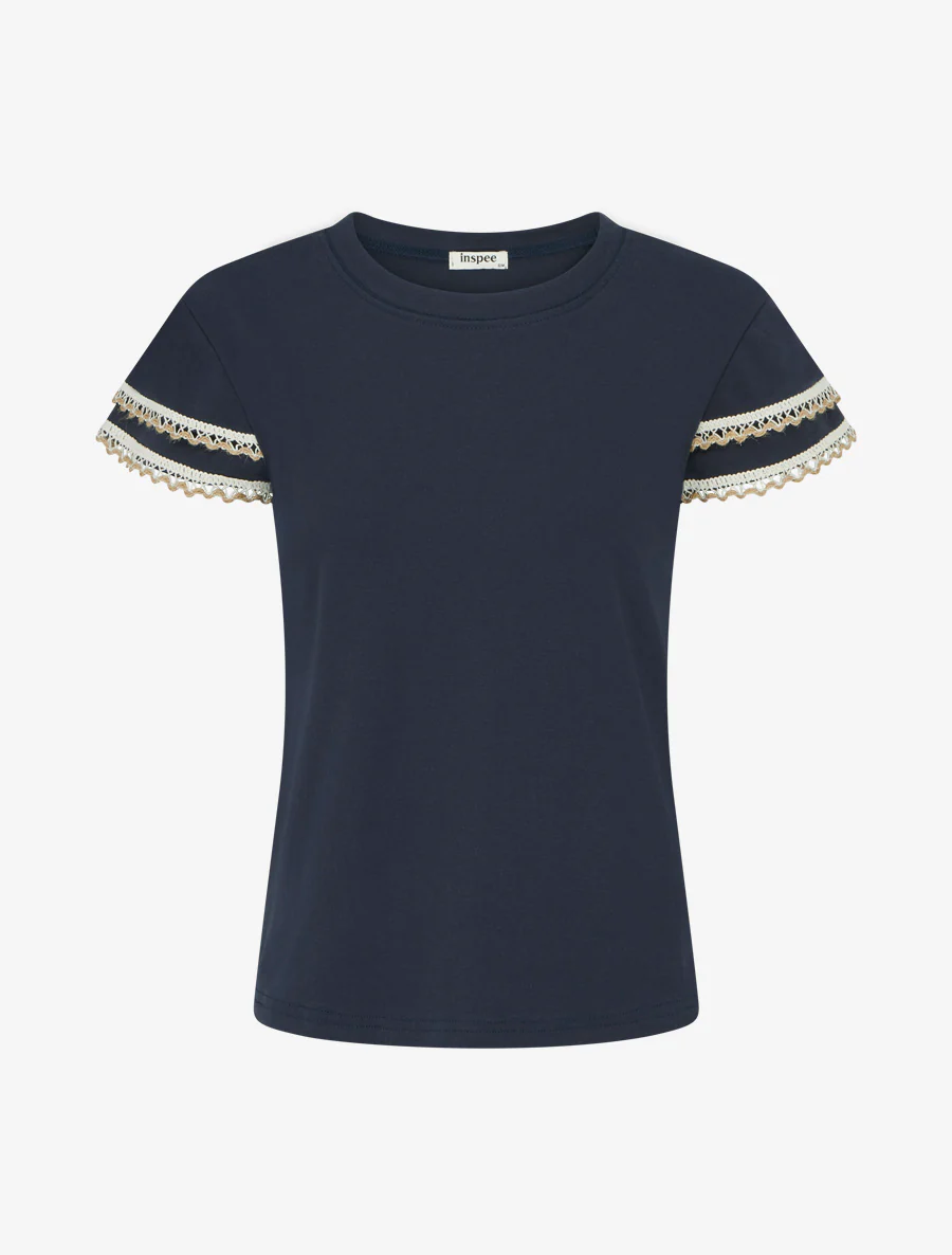 T-shirt manches courtes à détail broderies - Marine