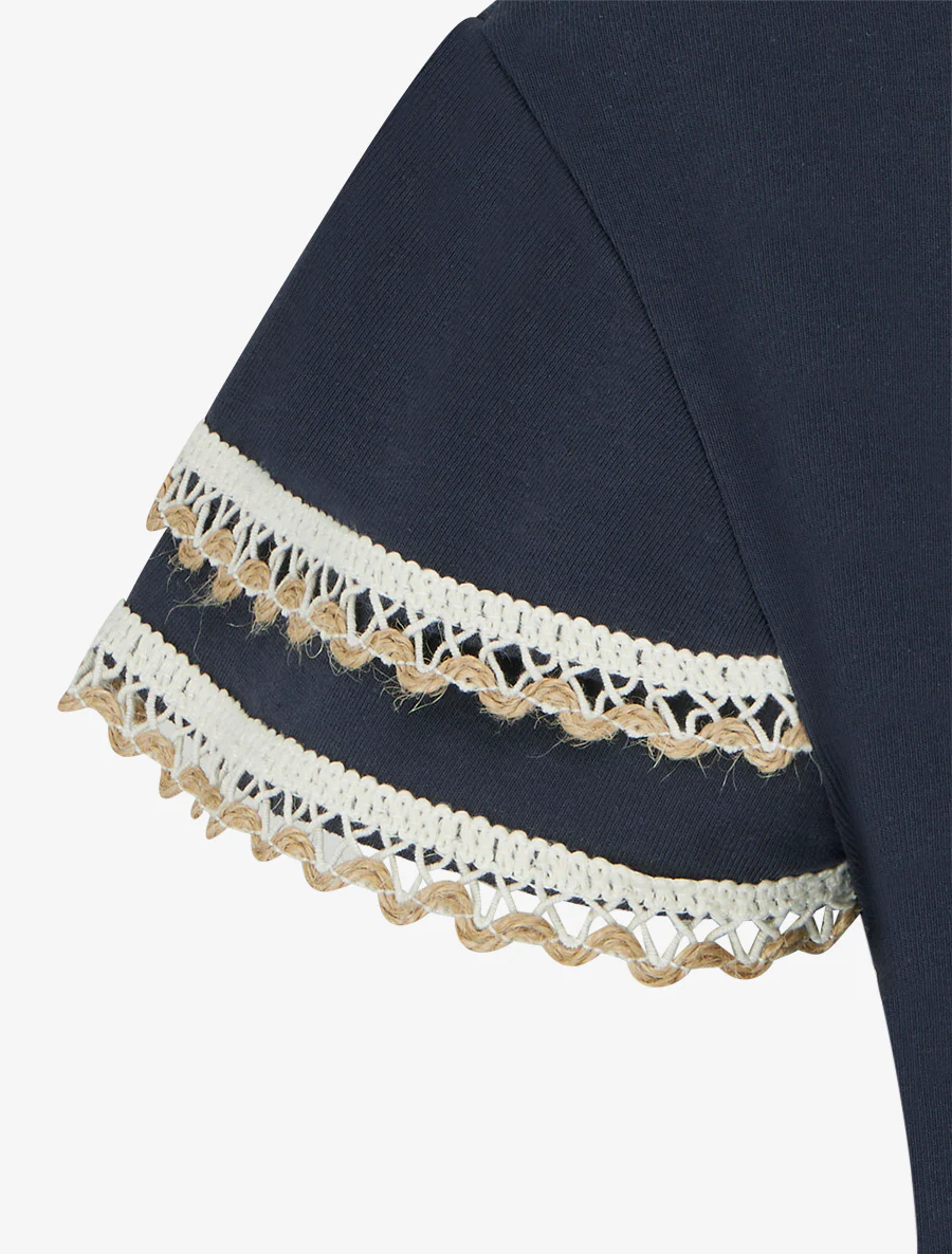 T-shirt manches courtes à détail broderies - Marine - Image 3