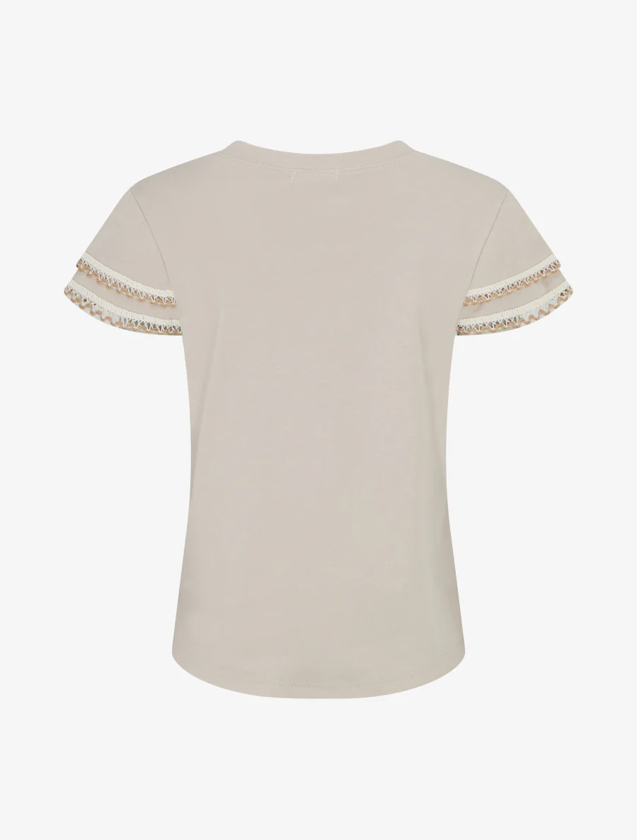 T-shirt manches courtes à détail broderies - Beige - Image 2